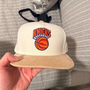 Mitchell and Ness Knicks Cream and Tan StrapBack Cap